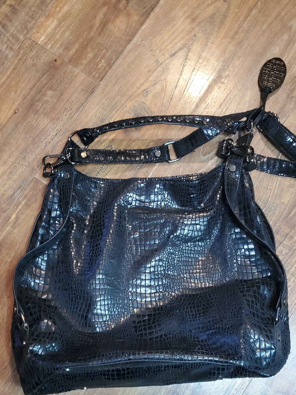 Kenneth Cole Reaction Black Croc-Embossed Shoulder Bag